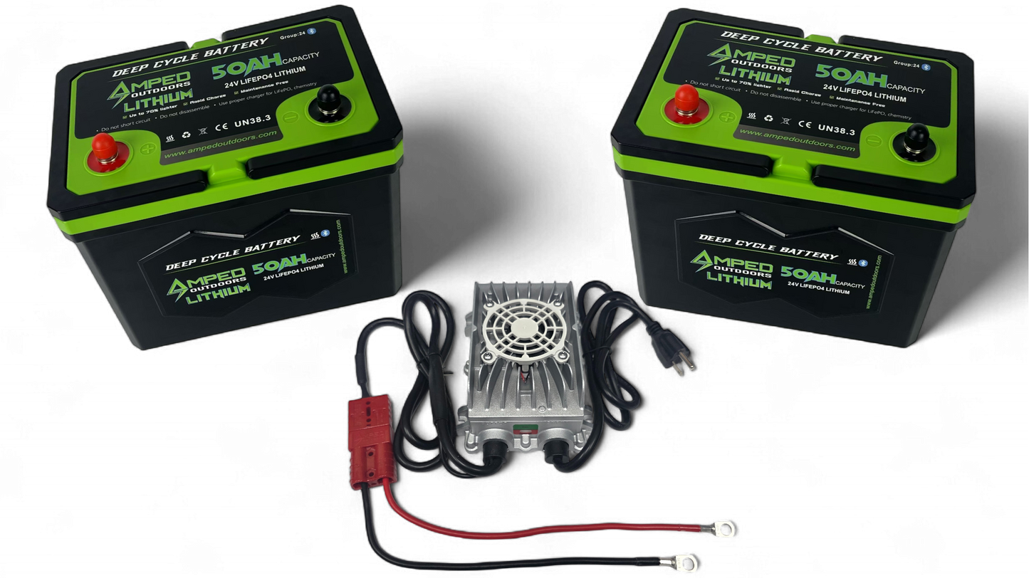 24V 100Ah Trolling Motor Lithium Battery Bundle - Bluetooth - Heated - 24V 10A Charger